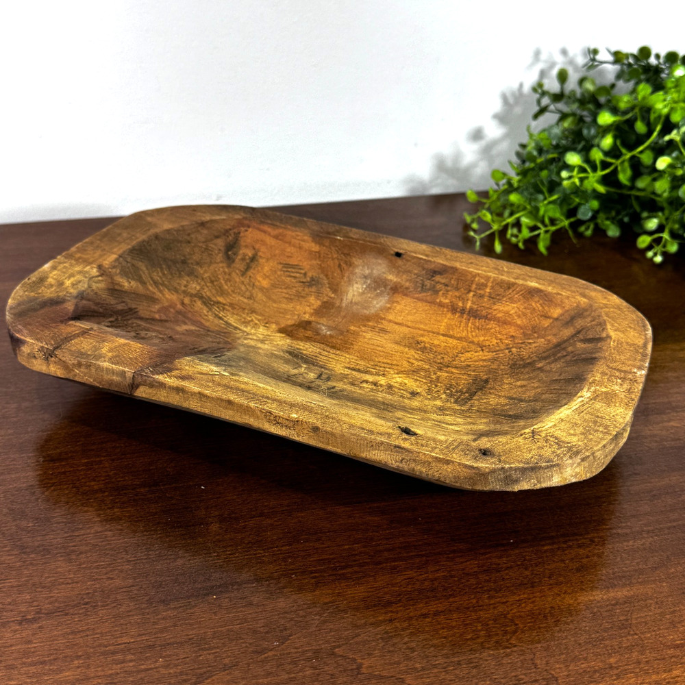 Hand Carved Wooden Dough Bowl Trencher Rustic Primitive Farmhouse Decor